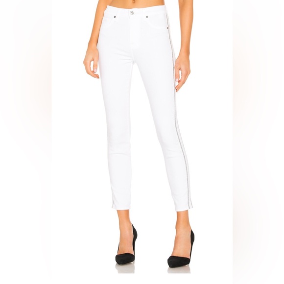 7 For All Mankind Denim - 7 FOR ALL MANKIND WHITE SKINNY JEANS WITH SILVER ACCENT